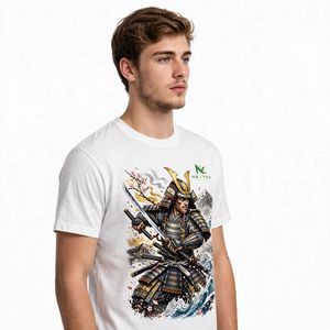 NEXTEX T-shirt unisexe Samurai Warrior en jersey de coton doux blanc à col rond décontracté - Product Image 3