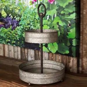 Vintage Farmhouse Galvanized Metal Tray Stylish Tiered Design <b>for</b> <b>Kitchen</b> Storage Crafts Festive Decor - Product Image 2