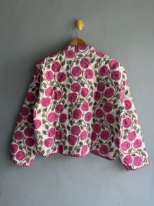 <b>Quilted</b> Jacket Women's Floral Embroidered Cotton Spring Full Sleeve Regular Length <b>Single</b> Button Closure gift for her - Product Image 6