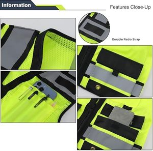 Gilet de sécurité haute visibilité ANSI Classe 1 EN ISO 20471 Classe 1 Respirant Multi-poches Réfléchissant Sans manches Veste de travail de construction - Product Image 6