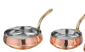 Patila en cuivre martelé fait main avec revêtement en étain, poignée en laiton, écologique, pour cuisinière à gaz avec couvercle de pot, style 1 - Product Image 1