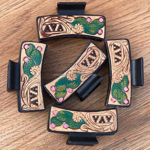 Pinza de pelo de cuero genuino mecanizada a mano occidental, vaquera, Cactus, herramientas florales, pinzas para el cabello, accesorios para el cabello, venta al por mayor a granel - Product Image 4