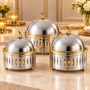 Cacerola de Acero Inoxidable de Lujo con Acabado Dorado Plateado, Tapa de Domo, 24 cm de Diámetro, Recipiente Aislante Ecológico para Mantener la Comida Caliente - Product Image 3