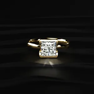 Bague de fiançailles solitaire princesse 1,0 carat à demi-sertissage, bague classique en diamant, bijoux fins, bague minimaliste en diamant, clarté VVS-VS IGI - Product Image 1