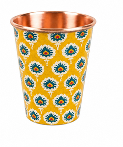 Gobelet en cuivre à motif floral vert, tasse décorative en métal émaillé, vaisselle de style indien pour la maison, l'hôtel et le restaurant - Product Image 3