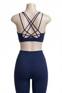 <b>Women's</b> Ribbed Seamless Crisscross Strap Sports Bra High Waist Yoga Set Solid <b>Navy</b> 2 Piece Quick Dry Activewear - Product Image 2