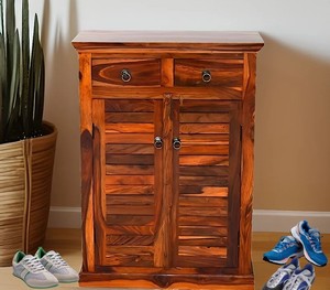 Mueble Zapatero de Madera Maciza |   Organizador de entrada con 2 cajones y puerta con persianas |   Muebles de Madera al por Mayor - Product Image 1