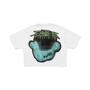 Oversized Crop T-Shirt Men's <b>White</b> Cartoon Print Street Style Short Sleeve O-Neck Jersey Cotton <b>Tee</b> - Product Image 5