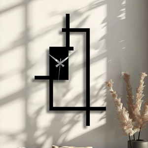 Horloge murale en métal abstraite moderne, horloge rectangulaire géométrique design, horloge noire minimaliste, art mural décoratif, maison contemporaine - Product Image 2