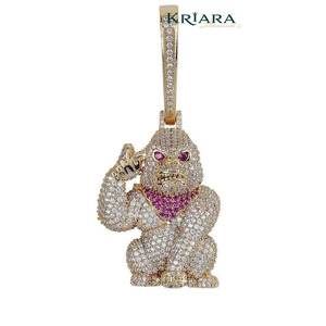 Pendentif Gorille en Argent 925 avec Moissanite et Yeux en Rubis, Breloque Thème Hip-Hop pour Bijoux Quotidiens - Product Image 1