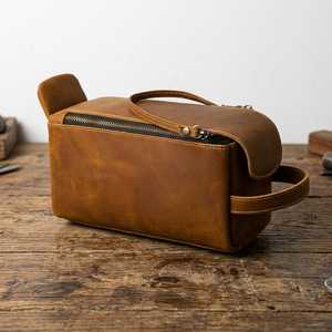 Genuine Leather Toiletry Bag <b>Mens</b> Dopp Kit Shaving Wash Bag Travel Grooming Kit <b>Pouch</b> Custom Wholesale Order TYG-0264 - Product Image 5