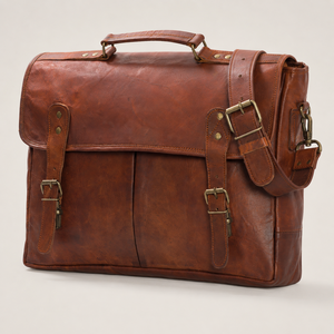 Bolso bandolera de cuero marrón vintage para oficina, portátil, con correas de hebilla, bolso de viaje premium para hombres y mujeres - Product Image 1