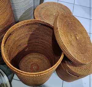 Handmade Rattan <b>Laundry</b> Basket With Lid Round Wicker Clothes Hamper <b>Storage</b> Basket for Bathroom Bedroom Home <b>Organization</b> - Product Image 5