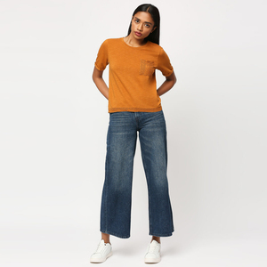 Camiseta de Verano Casual de Manga Corta para Mujer, Cuello Redondo, Mezcla de Lino y Algodón, Transpirable, con Bordado Plano, Proveedor de Exportación - Product Image 5