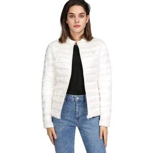 <b>White</b> Puffer Jacket Stand Collar Zipper Closure Quilted Windproof Lightweight Winter <b>Coat</b> Casual Style Slim Fit Regular Length - Product Image 2