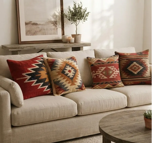 Southwestern Kilim <b>Pillow</b> Covers <b>Set</b> of 4 Wool Jute Cotton Boho Cushions Farmhouse Accent Throw <b>Pillows</b> for Sofa Home Decor - Product Image 2