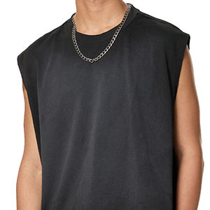 Five B Nouvelle Chemise Décontractée Sans Manches pour Homme 100% Coton Col Montant Couleur Unie Effet Délavé avec Logo Imprimé sur le Devant Respirante pour l'Été - Product Image 5