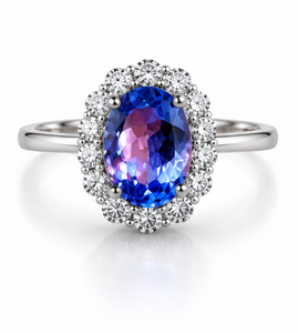 Bague en argent sterling 925 avec pierre précieuse tanzanite naturelle et zirconiums blancs pour femmes, bijoux fins faits à la main, fabricant en gros en Inde - Product Image 1