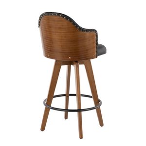 Sgabello da bar Ahoy Mid Century in noce e similpelle nera - Product Image 3
