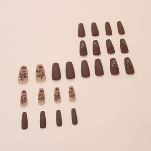 Ongles artificiels pleine couverture forme cercueil, pré-dessinés sur mesure, carrés moyens, dégradé marron, en ABS certifié MSDS avec colle - Product Image 3