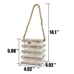 Aqdus Saleem AS-CST8 Portavelas Rectangular de Madera de Pino Blanqueada Estilo Costero con Asa de Cuerda - Hecho a Mano, Ecológico y Duradero - Product Image 4