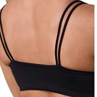Soutien-gorge de sport noir pour femme avec logo personnalisé, double bretelle, sans couture, crop top d'entraînement à fines bretelles, ensemble de fitness et de gym, vêtements de sport, vente en gros