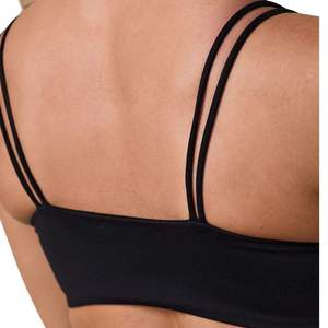 Soutien-gorge de sport noir pour femme avec logo personnalisé, double bretelle, sans couture, crop top d'entraînement à fines bretelles, ensemble de fitness et de gym, vêtements de sport, vente en gros - Product Image 5