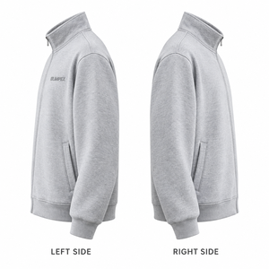 Custom Unisex Full Zip <b>Sweatshirt</b> Jacket Heather <b>Grey</b> Cotton Fleece Stand Collar with Tonal 3D Embroidered Logo OEM Private - Product Image 3