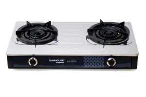 Table de cuisson à gaz double brûleur Sunhouse en acier inoxydable, 18 boutons de commande, allumage piézoélectrique, type encastrable pour usage domestique - Product Image 4