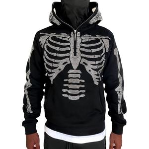 Title: Custom Skeleton Print <b>Zip</b> Up Hoodie Black Gothic Streetwear Full Body Bone Graphic <b>Hooded</b> Sweatshirt - Product Image 2