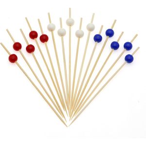 Navy Blue Pearl 4.7 Inch Long Bamboo Cocktail Picks Fancy Appetizers Decorative <b>Toothpicks</b> for Independence Day Party Food - Product Image 2