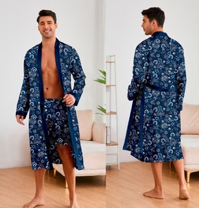 <b>Men's</b> Summer Breathable Knitted Polyester/Cotton Anti-Bacterial Quick Dry Eco-Friendly Long Sleeve Sleep <b>Top</b> Bathrobe <b>Pajamas</b> - Product Image 6