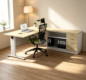 Bureau informatique commercial moderne de 1,80 m, durable et spacieux, en aggloméré et bois, à assembler soi-même, autoportant, système de bureau AY - Product Image 2