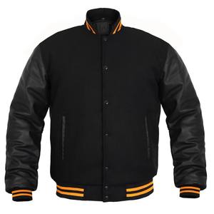 Vêtements en cuir unisexe, veste universitaire vert foncé, manches en polyester, coupe régulière, col montant, fermeture éclair, couleur unie - Product Image 1