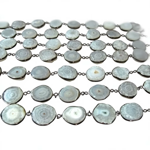 Cuarzo Solar Blanco Natural Redondo de 15-19mm, Conector de Rodaja de Estalactita, Cadena con Bisel, Se Vende por Pie - Product Image 6