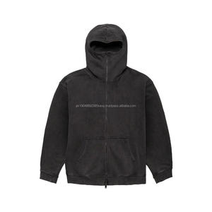 Unisex Vintage 100% Cotton <b>Hoodie</b> Drop Shoulder Full Zip Custom Screen Print <b>Ninja</b> Balaclava Streetwear Pocket Embroidered 6XL - Product Image 3