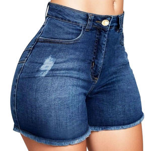 Shorts en jean déchirés taille haute pour femme, style streetwear, tricoté, décontracté, avec ourlet brut et poches, séchage rapide, idéal pour l'été - Product Image 4