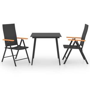 Juego de Comedor de Acero y Ratán Sintético PE Negro y Marrón con Vidrio, Muebles de Patio Estándar - Product Image 2