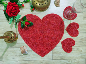 Beaded Handmade Heart <b>Placemat</b> Romantic Valentine Table Mat Wedding Dining Decor Charger Plate Mat <b>Red</b> - Product Image 1