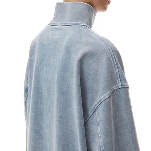 Women's Oversized Quarter Zip Mock Neck Sweatshirt Acid Wash Fleece Pullover <b>Drop</b> Shoulder Long Sleeve Casual Winter Top Light B - Product Image 6