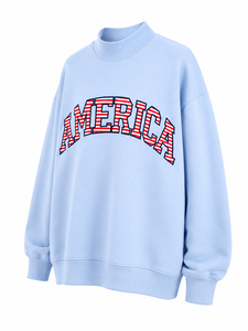 Sweat-shirt col rond 420 g/m² pour femme, coupe oversize, broderie, imprimé lettres 'America', manches classiques, en coton tricoté, pour l'automne - Product Image 3