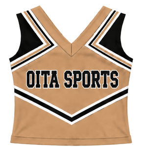 Haut d'uniforme de cheerleading marron clair sans manches à col en V pour femmes et filles, idéal pour les spectacles de danse en équipe et les compétitions - Product Image 1