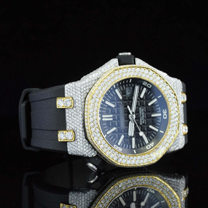 Reloj de Cuarzo con Movimiento Automático ETA, Correa de Silicona Negra, Esfera de Moissanita y Acero Inoxidable, Estilo Hip Hop para Hombre - Product Image 5