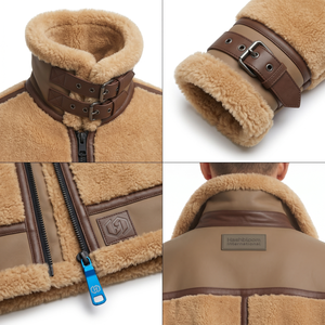 OEM Custom Men's Winter Outerwear B-6 Pilot <b>Jacket</b> with Reverse <b>Sheepskin</b> Merino Wool Private Label Shearling Bomber - Product Image 4