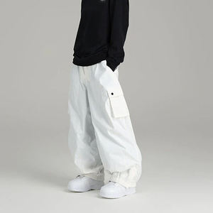 <b>White</b> Printed Woven Summer Cargo Pants Elastic Waist <b>Baggy</b> <b>Trousers</b> Wide Leg Logo Casual Streetwear for Men - Product Image 3