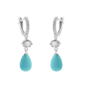 Ethnic Women Wear Handmade Solid 925 Sterling <b>Silver</b> Natural White Topaz & Turquoise Gemstone Drop <b>Dangle</b> <b>Earrings</b> Fine Jewelry - Product Image 2