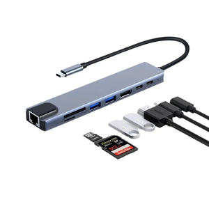 Station d'accueil USB-C 8-en-1 avec HDMI 4K, Ethernet RJ45, lecteur de cartes SD/TF et charge rapide PD 100W pour ordinateur portable - Product Image 1