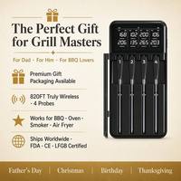 Thermomètres numériques sans fil intelligents rechargeables 820FT avec 4 sondes et graphiques pour cuisine, barbecue, four, fumoir, rôtissoire