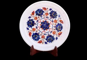 Assiette en marbre blanc | Cadeau du Ramadan | Assiette décorative | Assiette avec travail en lapis-lazuli | Assiette de service pour la maison | Outil de cuisine - Product Image 2