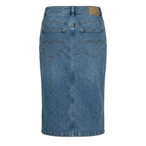 Faldas de punto personalizadas al por mayor de cintura alta para mujer, de longitud corta con abertura frontal, y blusas y camisas de mezclilla azul con estampado de verano para mujer. - Product Image 2